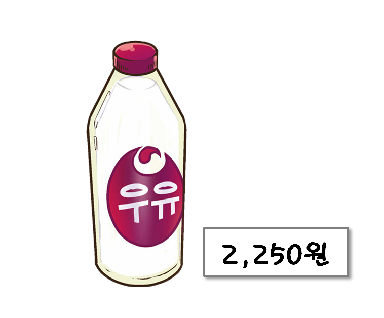 우유 1개, 가격표 2,250원 